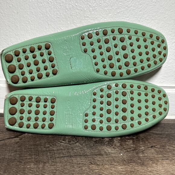 Prada The Original Car Shoe Driving Loafer Patent Pebbled Leather Flower Green 8 - Picture 7 of 7